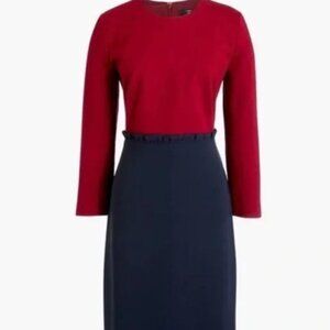 Jcrew 365 Color Block Dress Burgundy and Blue 3/4 Sleeve